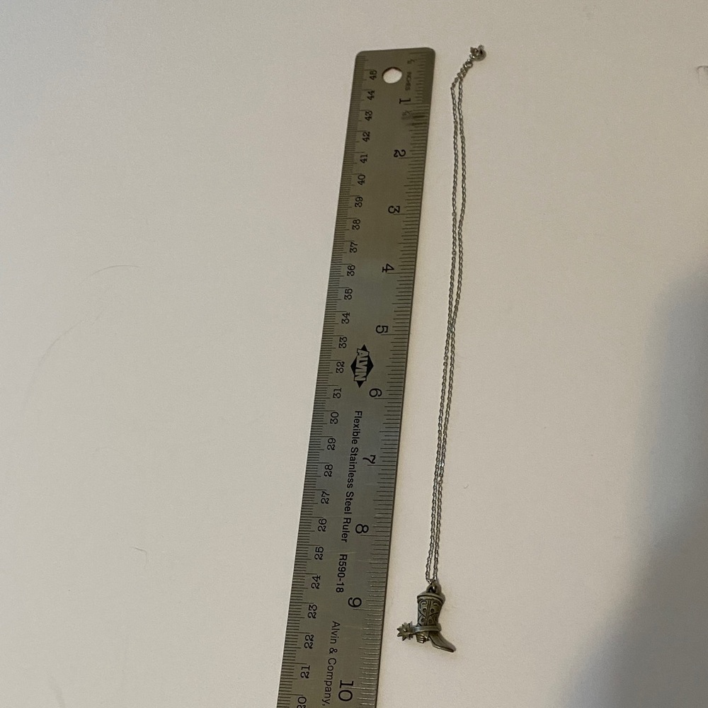Genuine Pewter Cowboy Boot Pendant Necklace - Picture 3 of 5
